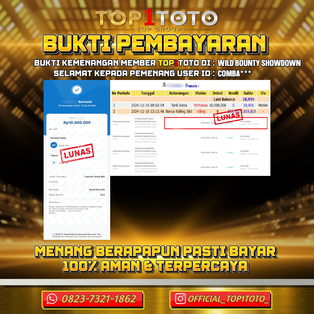 TOP1TOTO JACKPOT SLOT WILD BOUNTY SHOWDOWN Rp.10.000.000 - LUNAS USER ID : COMBA***