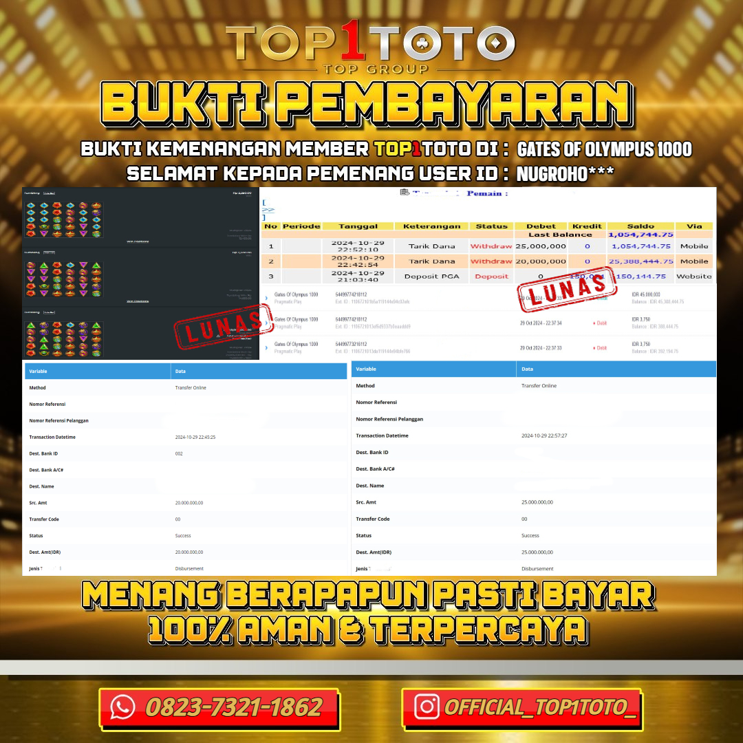 TOP1TOTO JACKPOT SLOT GATES OF OLYMPUS 1000 Rp.45.000.000 - LUNAS USER ID : NUGROHO***