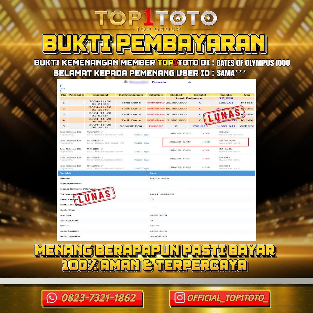 TOP1TOTO JACKPOT SLOT GATES OF OLYMPUS Rp.20.000.000 - LUNAS USER ID : SAMA***