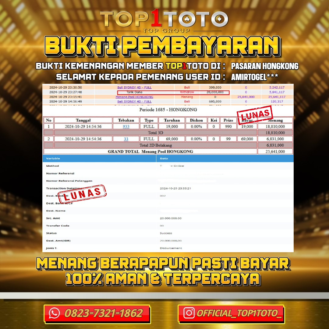 TOP1TOTO JACKPOT PASARAN HONGKONG Rp.20.000.000 - LUNAS USER ID : AMIRTOGEL***