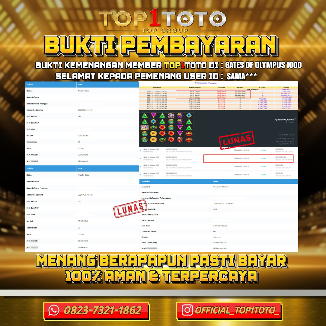 TOP1TOTO JACKPOT SLOT GATES OF OLYMPUS 1000 Rp.100.000.000 - LUNAS USER ID : SAMA***